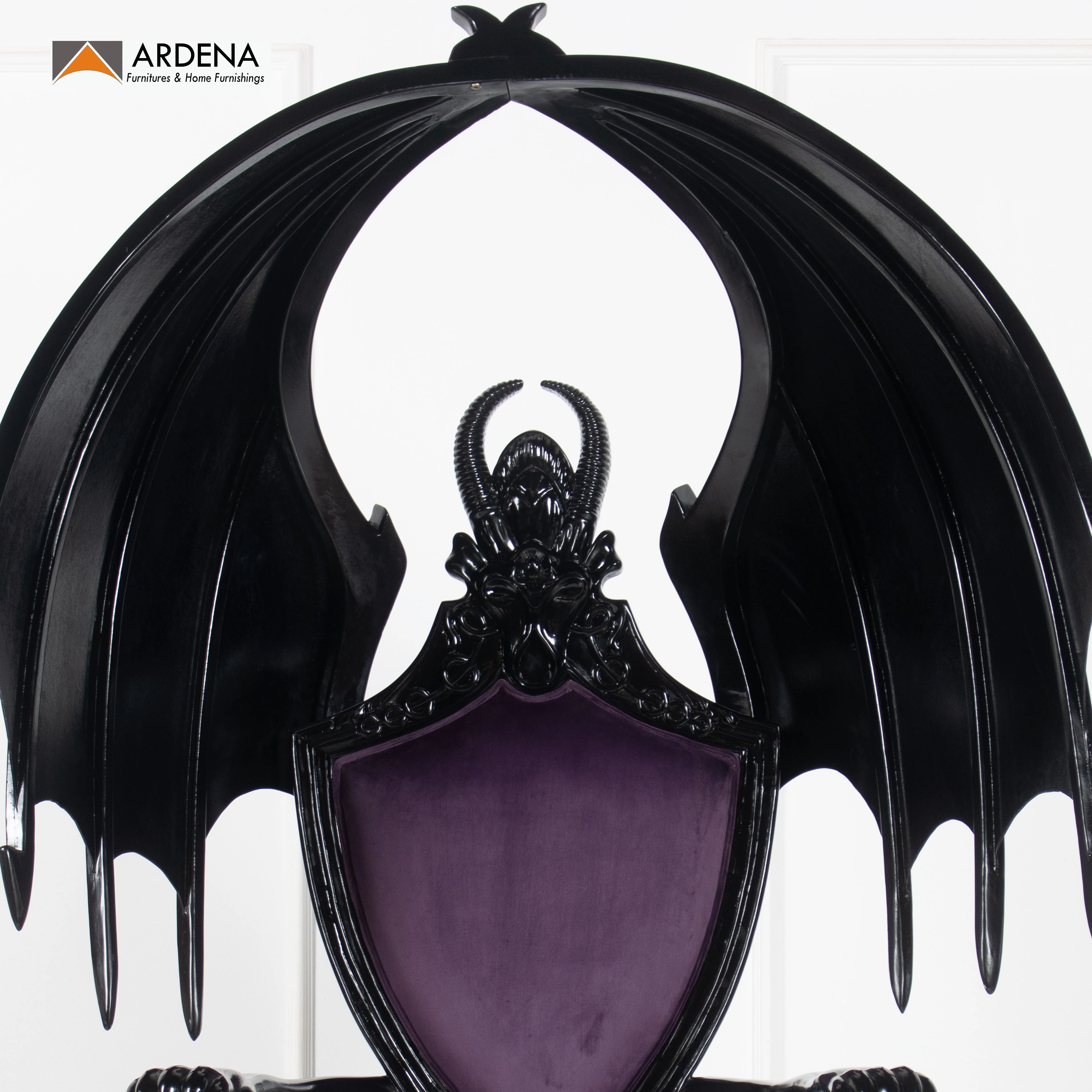 Black Glossy Cerbera  Royal Gothic Throne Chair - Wedding Dome Chair