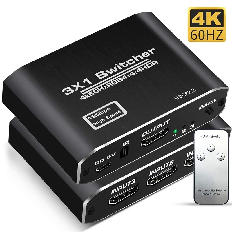 
3 в 1 выход 4K HDMI переключатель сплиттер переключатель с ИК-пультом дистанционного управления Поддержка HDCP 2,2 4K @ 60Hz HDR 3D HD1080P для PS4 Xbox Apple 