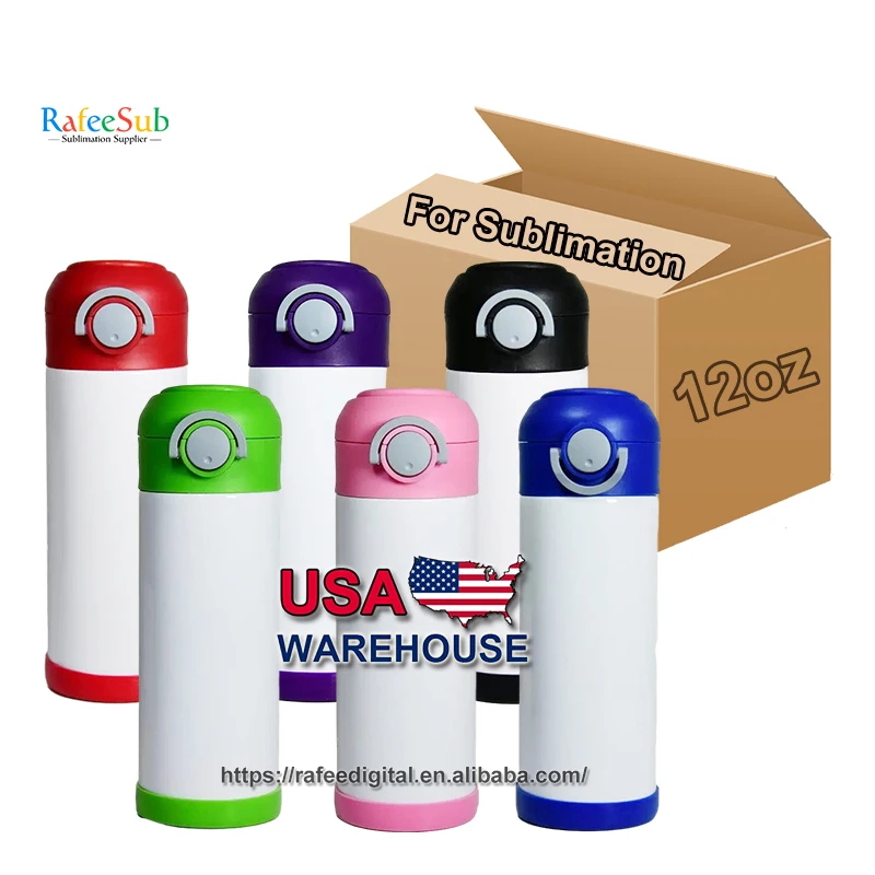 USA Warehouse Wholesale Custom Cheap 12oz 12 oz Vacuum Insulated Stainless Steel Blank Sublimation Kids Water Bottle with Straw