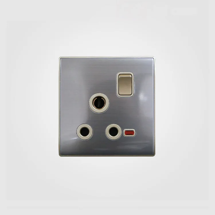 15a 3 Pin Plug and Socket Discount Wholesale Stainless Steel Wall with Switch Standard Grounding BIHU 220V-250V