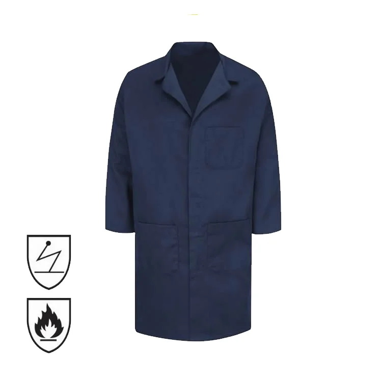 Hot Sale Navy Blue Knee Length Anti Static Fire Retardant Lab Coats