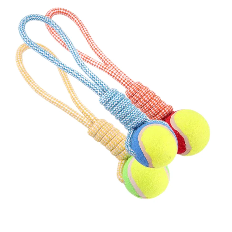 Pet Tennis Balls With Rope  for Dogs Pet Toys Rope Knot Handmade Dog Tug Toy