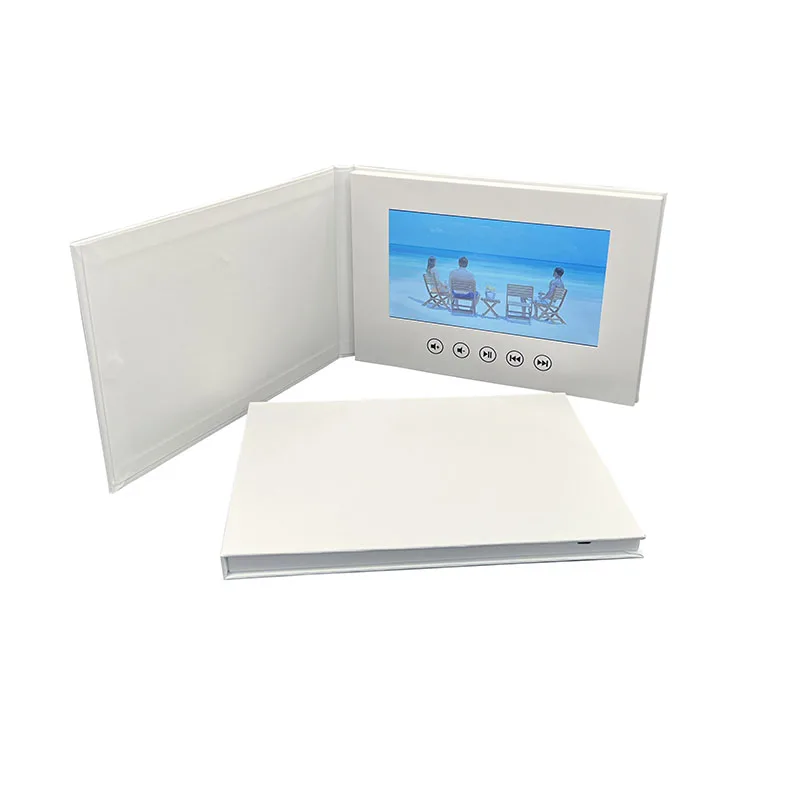 customized A4 size  hardcover paper 7 inch LCD video brochure 10.1 inch hd ips tft white video brochure blank video book