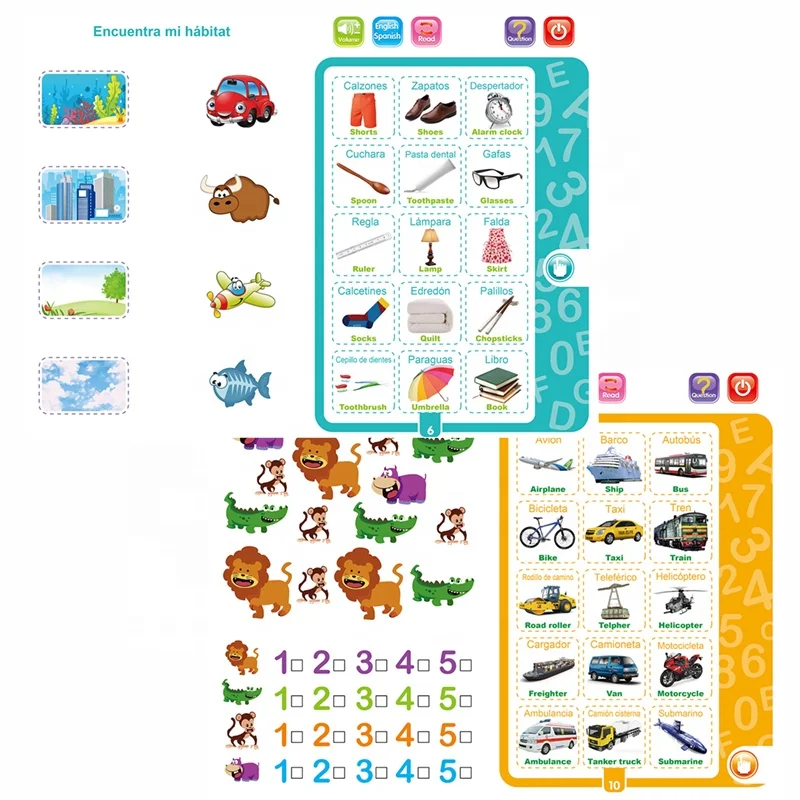 Spanish & English Reading Touching Notebook Toy Libro De Estudio for Children