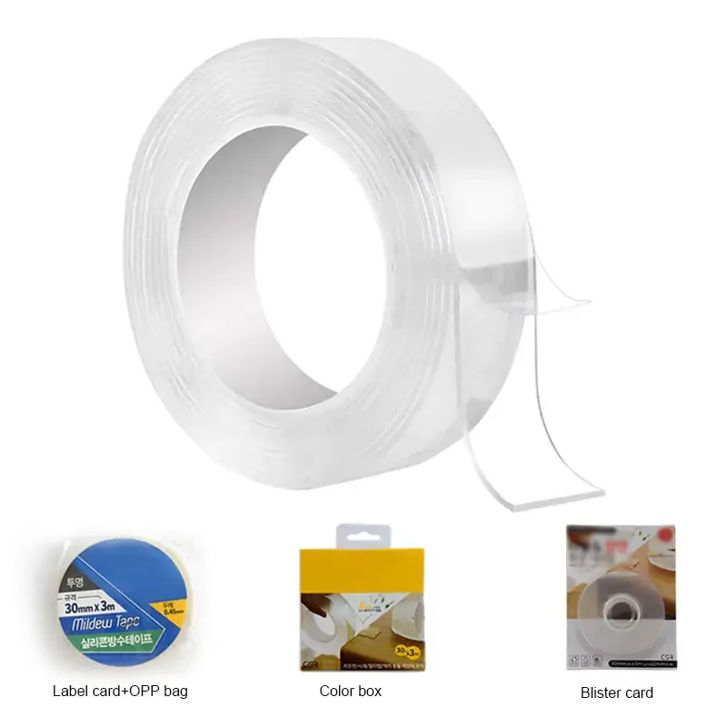 High quality 30mm x 3 meters Transparent Household Gel Grip Sticky Strong Viscosity Strips Removable Double Side Grid Nano Tape