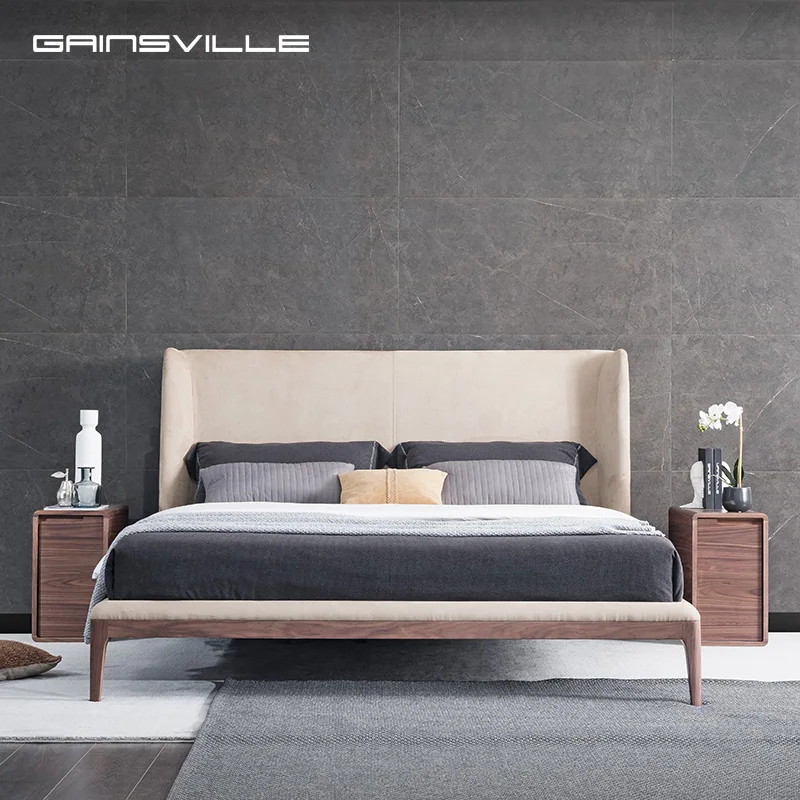 Gainsville Modern Elegant Up-holstered Bed High Quality Apartment Bed WIth Wood Legs