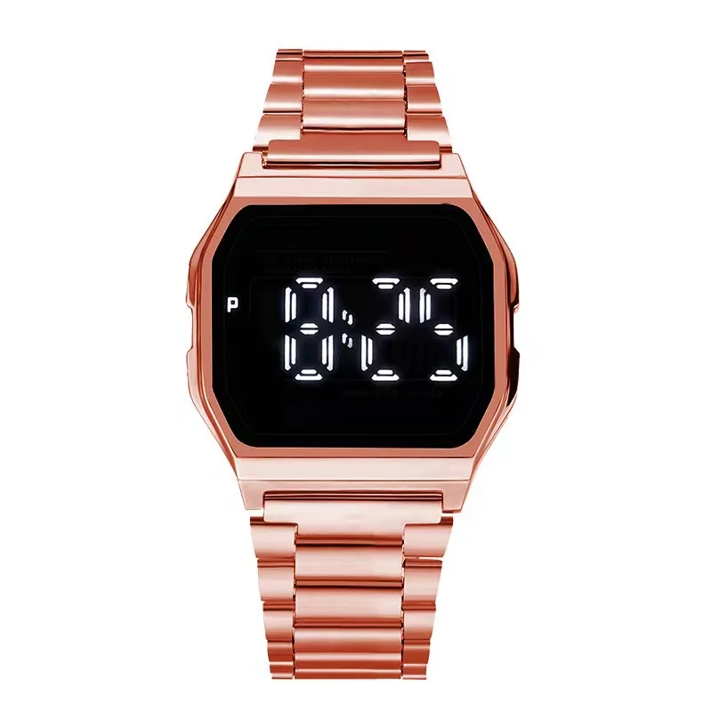 Metal steel straps LED watch square fashionable electronic watch, use for student male and female touch watch