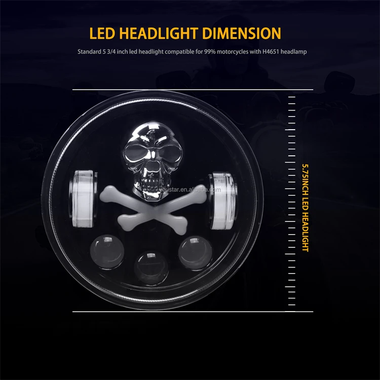 New Wind Auto Lighting System Driving Light Skull Shape Lamp Round Skull 5.75 Inch LED HeadLight for Jeep Motorcycle Accessories