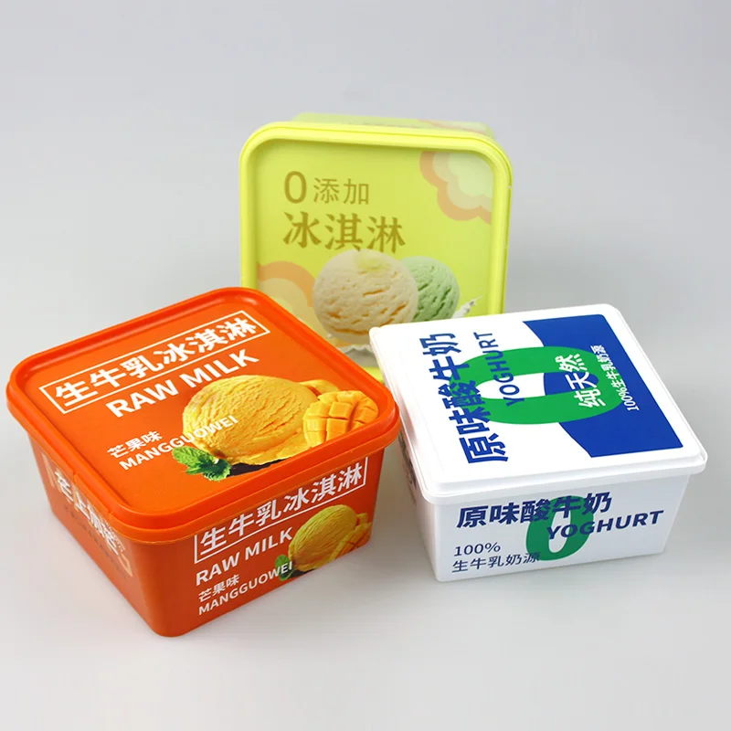 Wholesale plastic ice cream containers 1050/800ml square food grade container for ice cream packaging pp boxes with lid