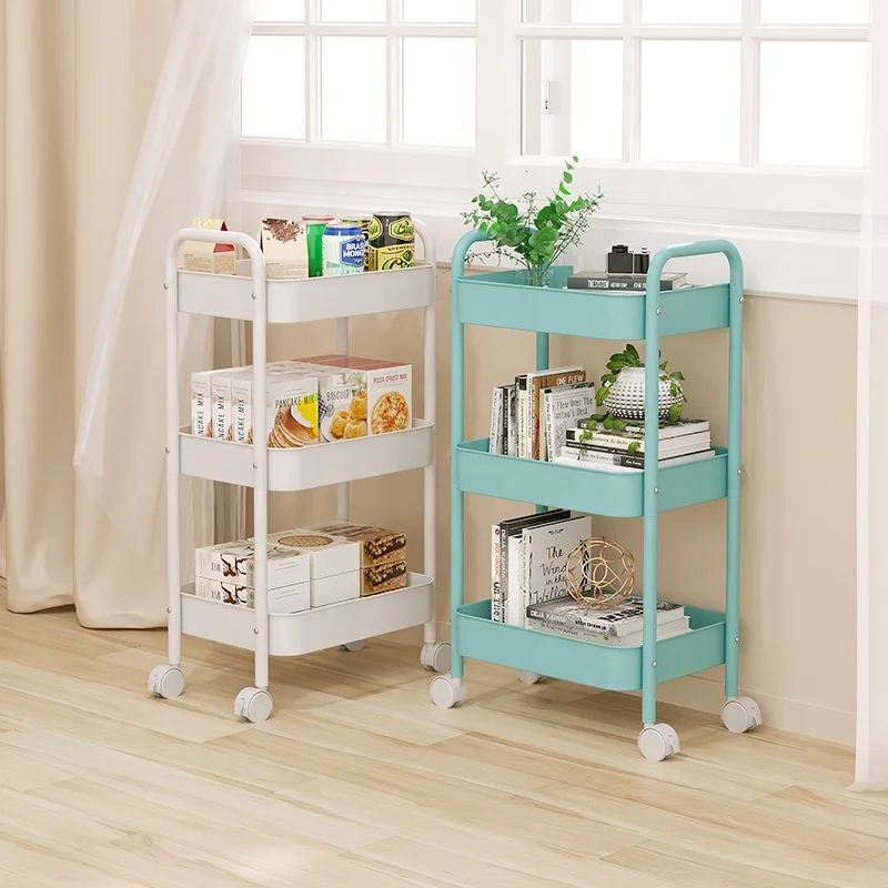 China Manufacturer Living Room Bathroom Plastic Wheels Storage Rack Rolling Storage Cart Metal Utility Trolley Cart