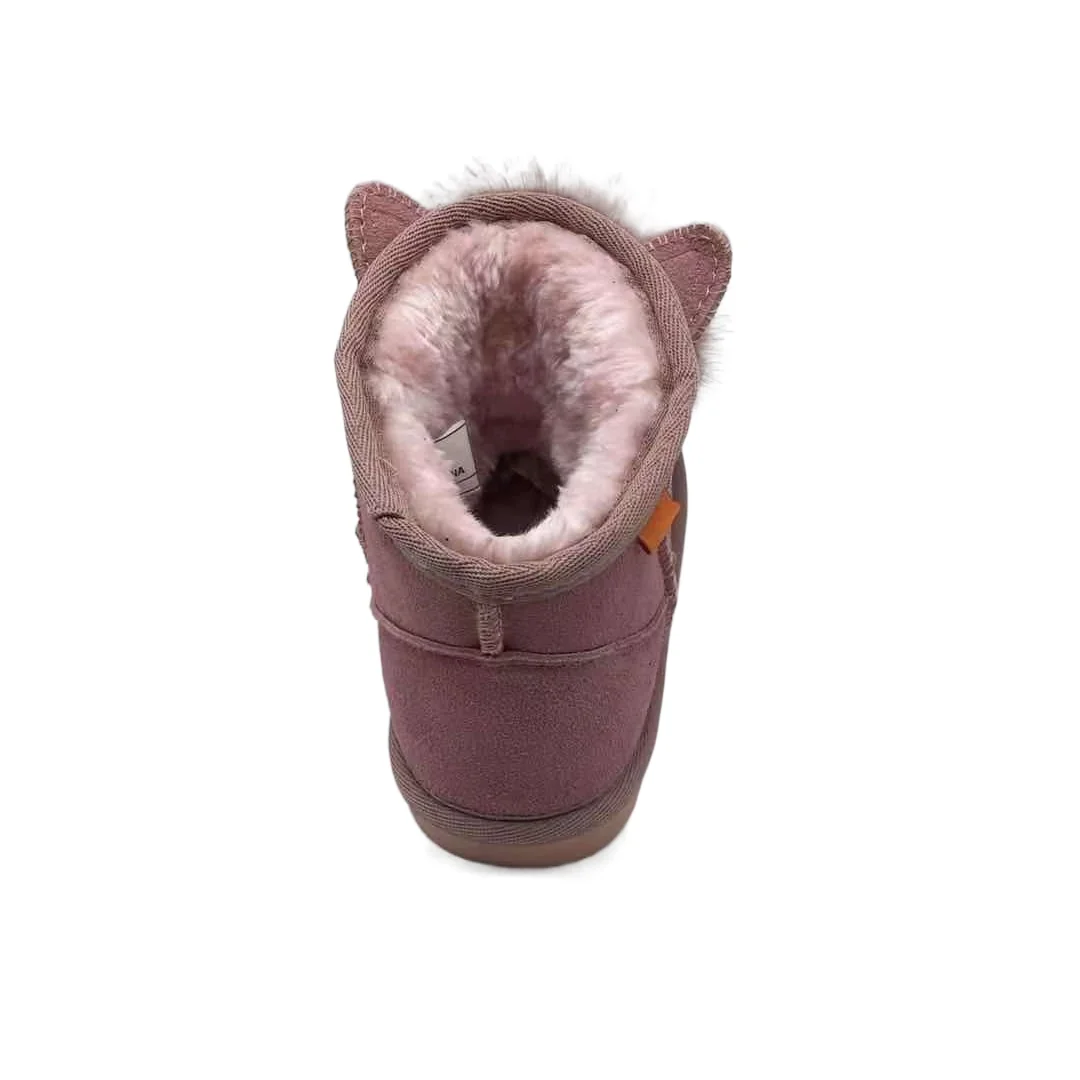 Kids Winter Boots Warm Children Shoes Wholesale Australian Sheepskin for Girls Black Waterproof  Customized