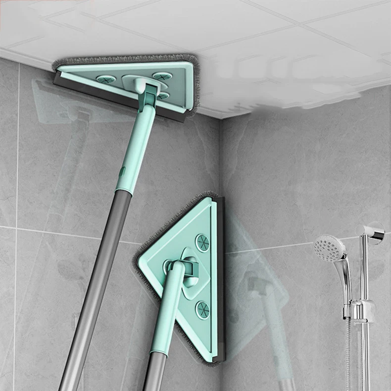 Retractable Adjustable Cleaning Ceiling Dust Removal Water Scraping Large Triangle Telescopic Flat Mop for Home Floor Window