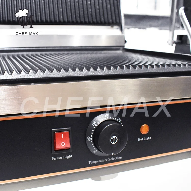 Chefmax Commercial Restaurant Custom 2200W Pressure Cast Iron Plate Grill Stainless Steel Electric Sandwich Panini Griddle