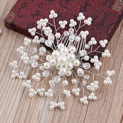 New Bride Crystal Pearl Flower Hair Comb Wedding Hair Accessories Wholesale