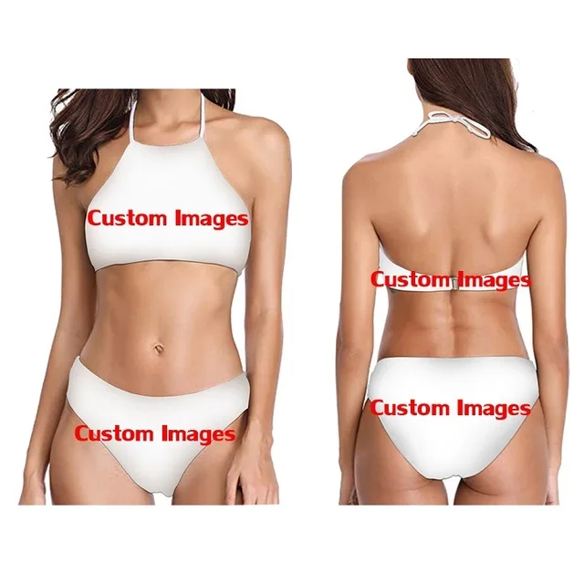High Neck Halter Bikini Set Custom Your Own Logo/Image/Photo Print Swimwear Woman Two-piece Swimsuits Bathing Beach Swimwear