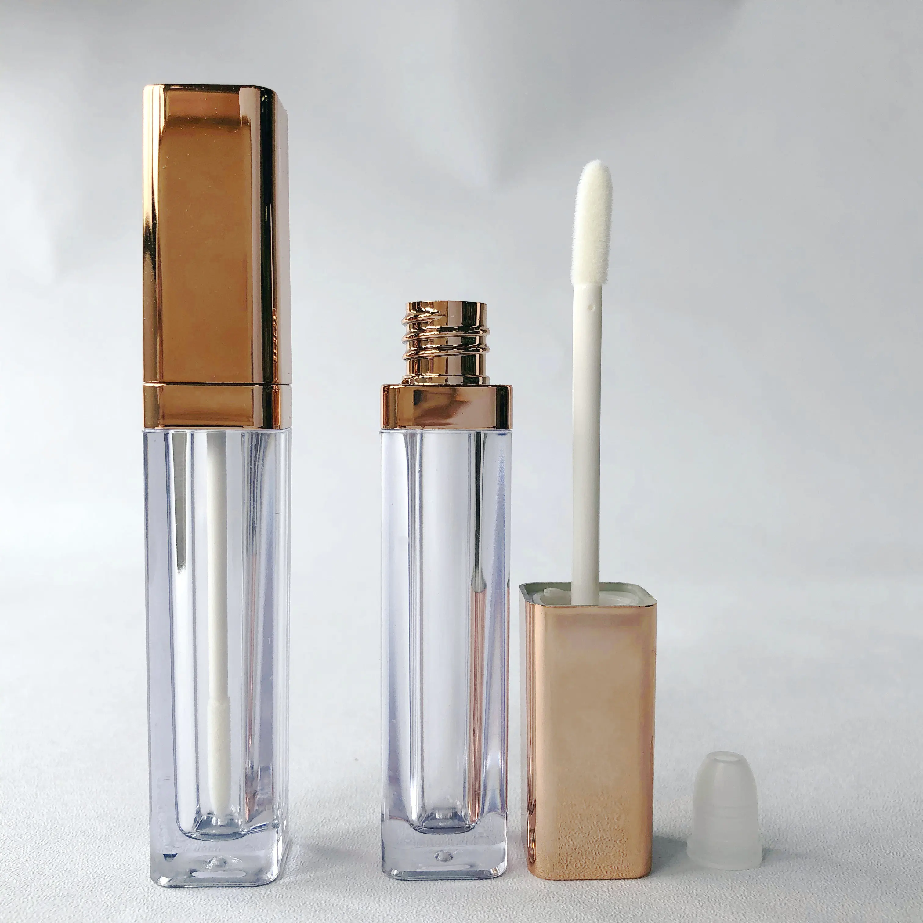 Custom LOGO Low MOQ Luxury new transparent thick wall square lip gloss tube lip glaze tube lipstick tube with collar