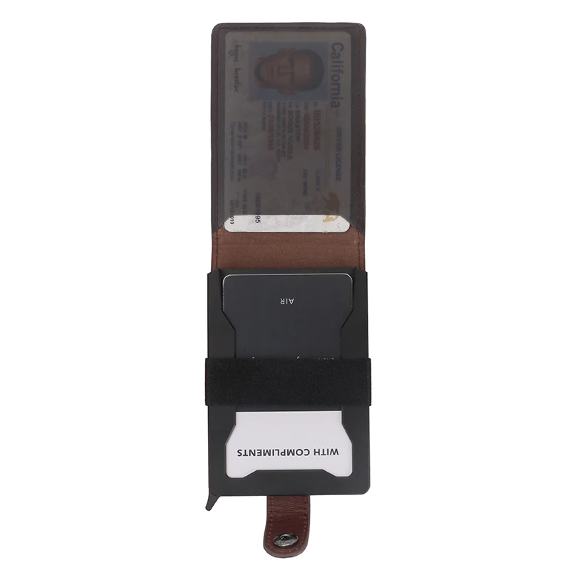 Full Grain Leather Fashion Aluminum Wallet Pop up Wallet Minimalist Credit Card Holder with Gift Box