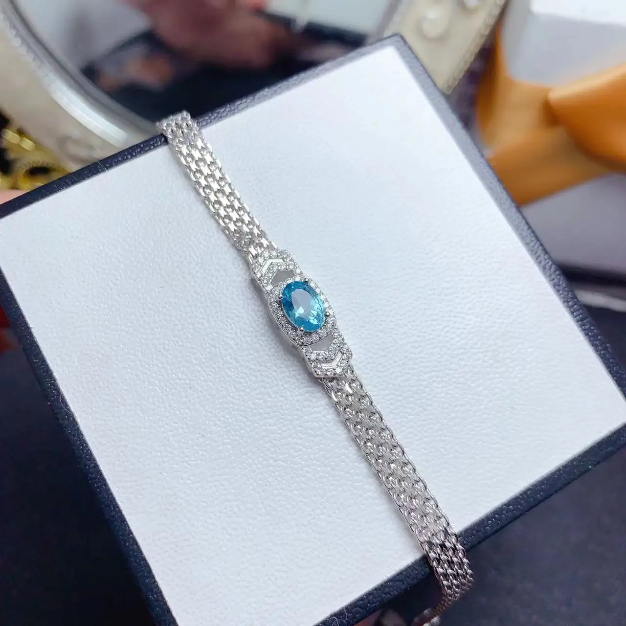 Factory Wholesale Hot Sale Custom Luxury 925 Sterling Silver Natural Apatite Stone Love Bracelets
