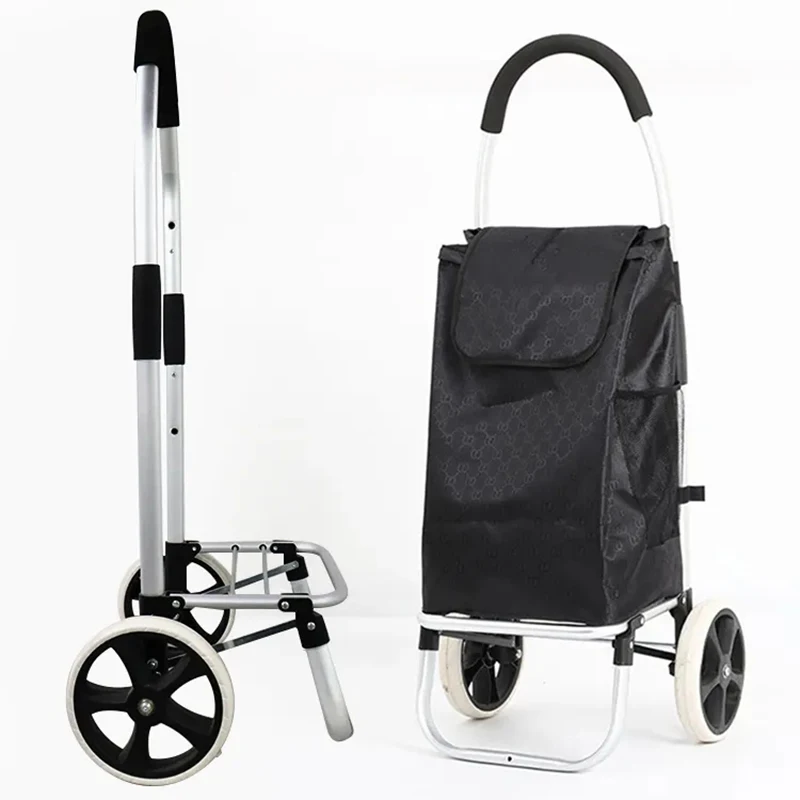 Cheap collapsible wheeled compact portable luggage cars metal foldable supermarket hand cart folding shopping trolleys bag