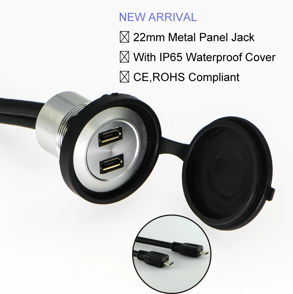22mm 2 layer MICRO USB Panel mount socket (micro USB2.0 Female A change to Male A WITH 60CM cable)