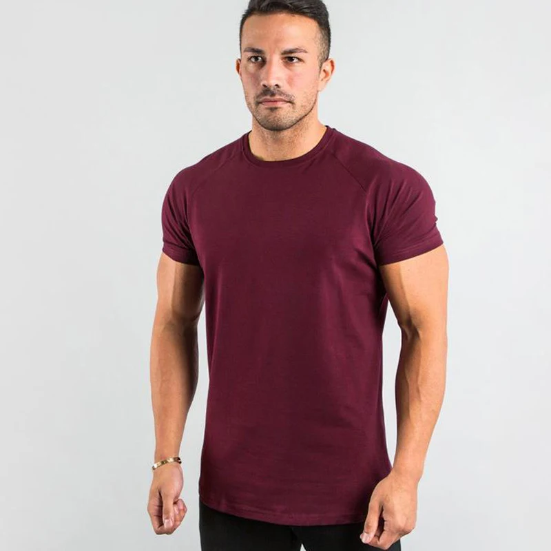 Premium Quality 95 Cotton 5 Spandex Curved Hem Sports T Shirt Mens Streetwear Bodybuilding Fitness Muscle Slim Fitted T Shirt