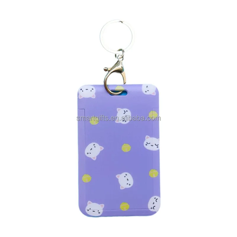 Custom company work card holder logo print plastic id card sleeve creative slide push card holder with lanyard for office