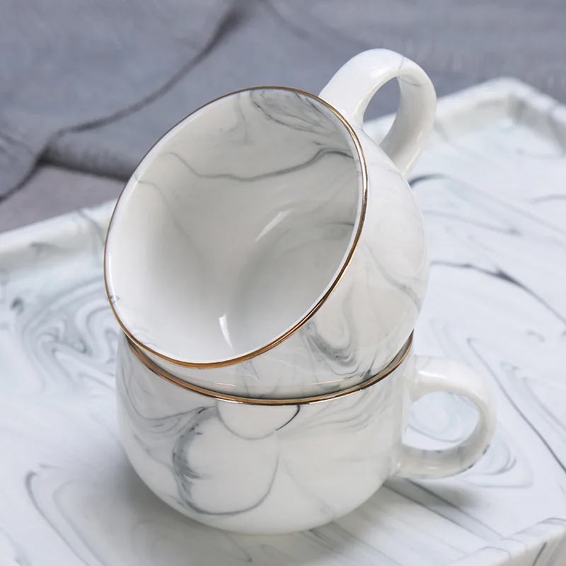 Wholesale Household ceramic porcelain creative simple marble six-piece Tea coffee quartz mug cup set with teapot