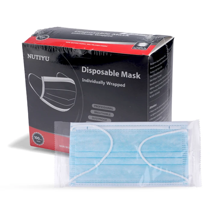 Wholesale Top quality Customizable Individually Packaged Masks 3 Layers Dustproof Breathable Blue Disposable Face Mask