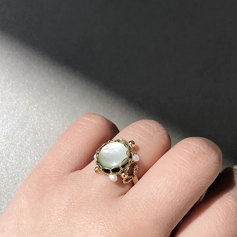 New copper gold plated pearl gem stone gemstone jade opal ring eternity jewelry making supplies mother day gift 2021 for women