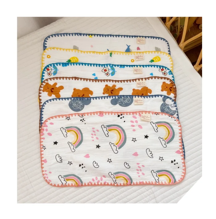 Скидка четырехслойная Зефир кружевное платье с изображением героев из мультфильмов; Детское высококачественные бледно-желтые полотенца для лица, для маленьких детей