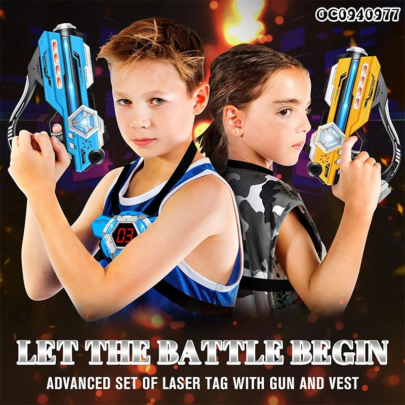 Kids electric laser tag gun shooting battle games set toy with 4pcs vest