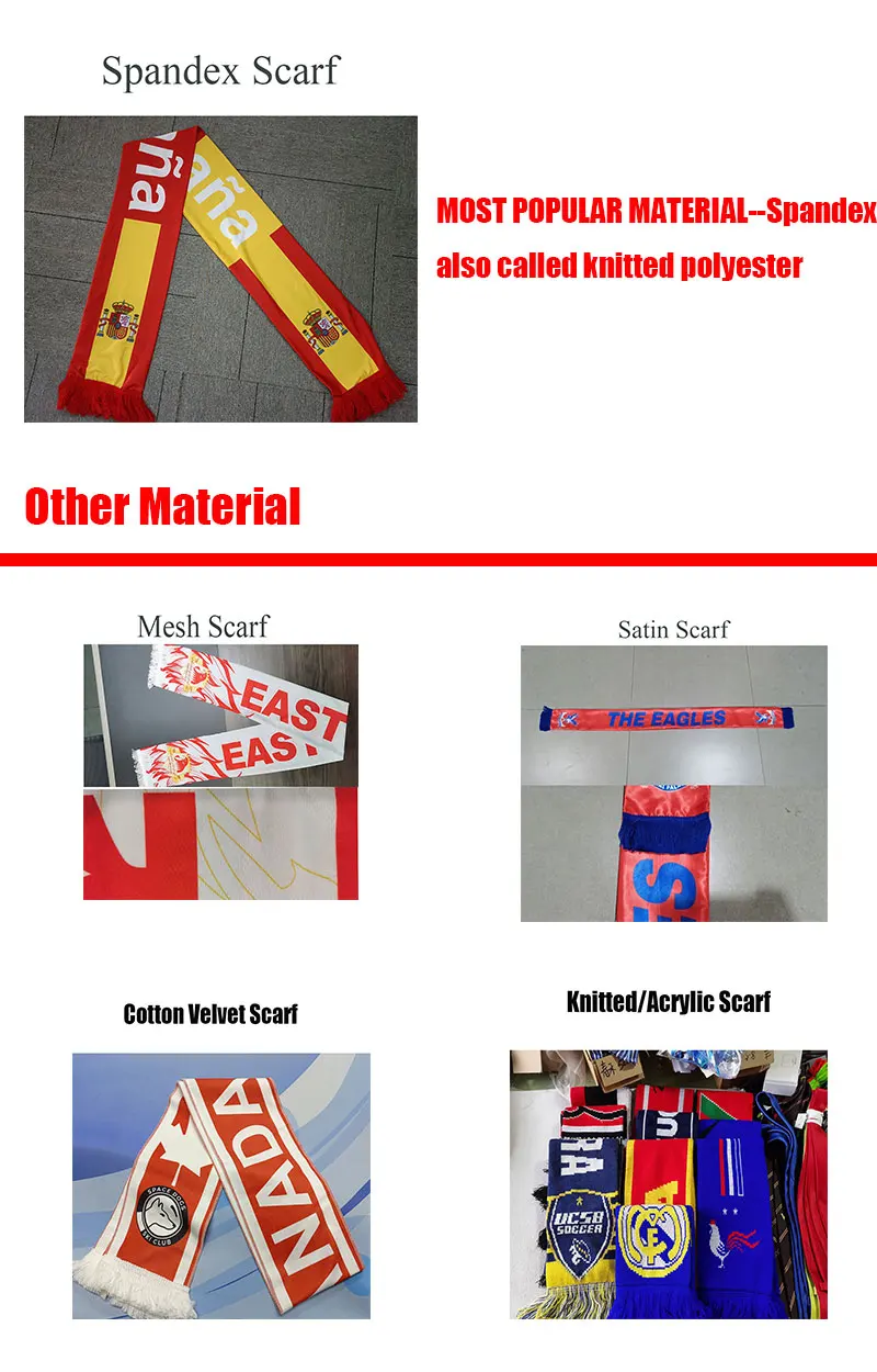 NO MOQ Custom Design Satin Football Scarf Fan Club Sports Cheering Basketball Volley Ball Event Advertising National Day Scarf