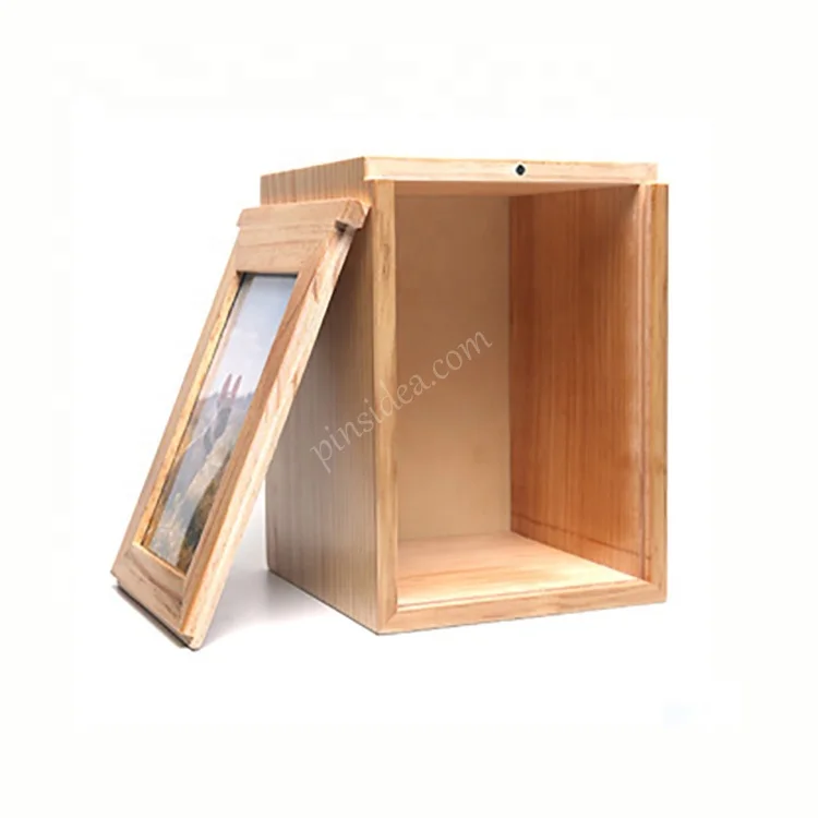 Pine primary color pull back cover with photo frame pet cat dog animal cremation urn coffin