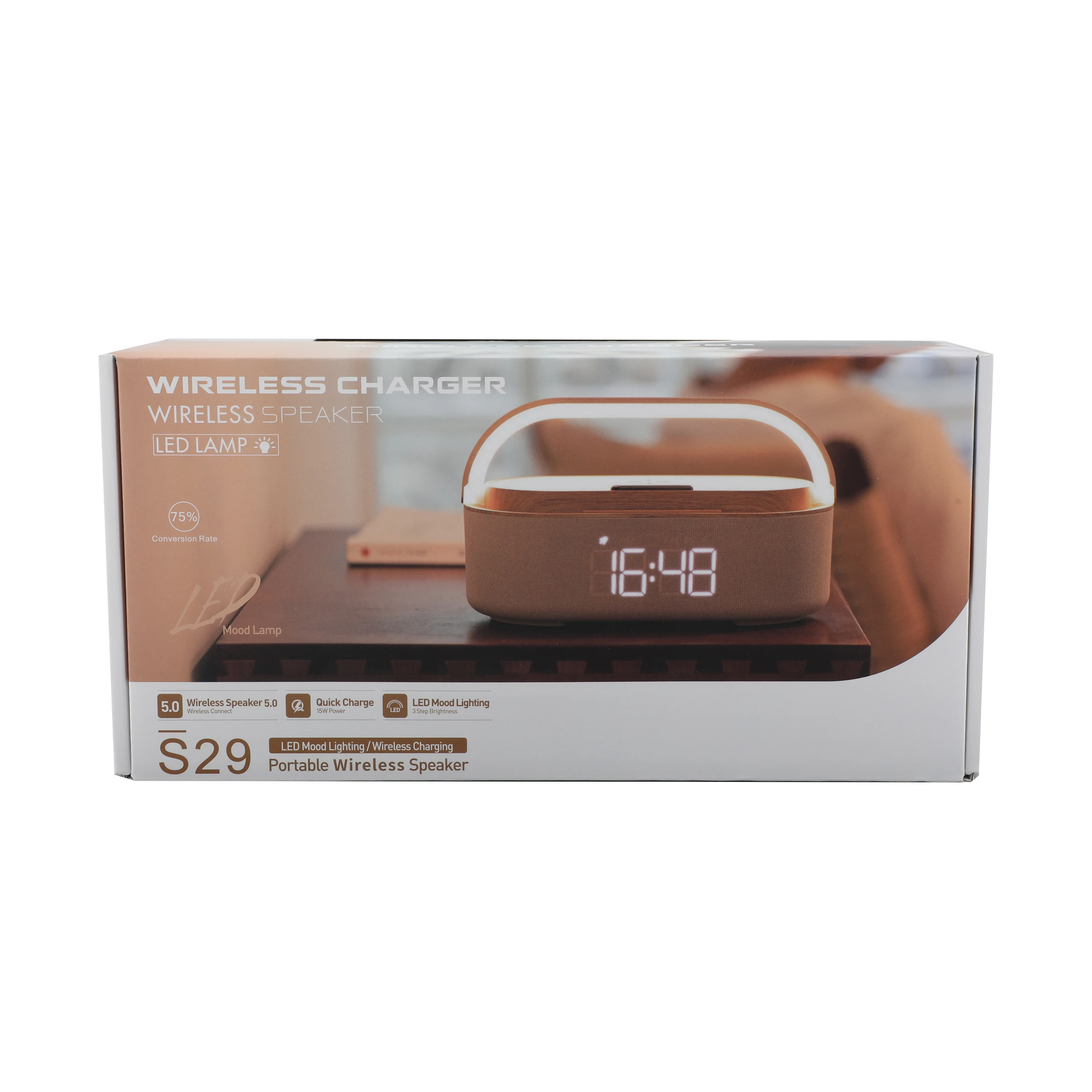 Dock Station 15W Fast Wooden Wireless Charger 4 in 1 clock Time Display touch Lamp Speaker