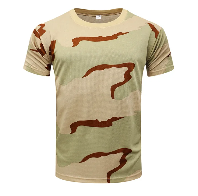 3 color desert camo camouflage short sleeve tactical polyester mesh t shirt combat uniform