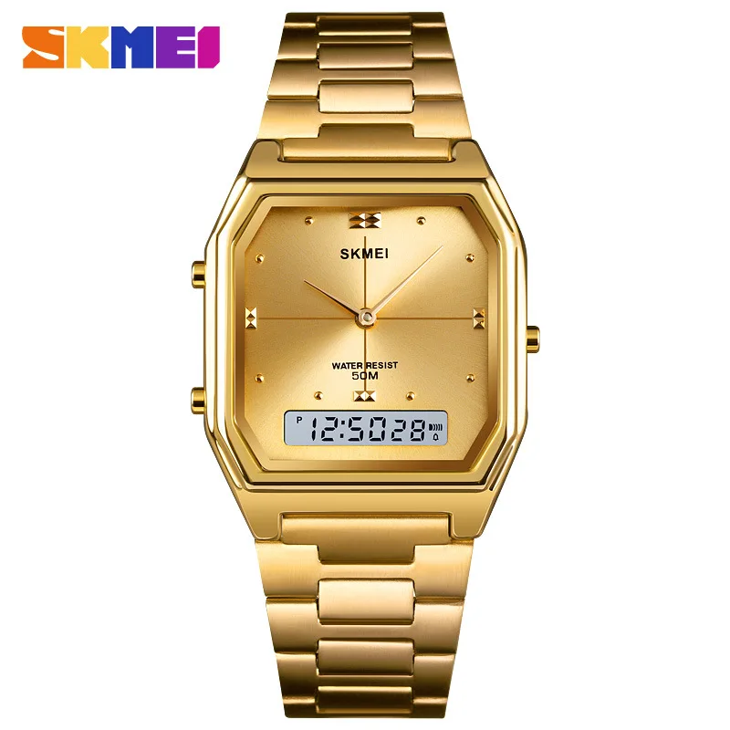Fashion Smart Watch Retro Square Watch SKMEI 1612 Classic Ultra Thin Sports Dual Display Electronic Watch for Men and Women