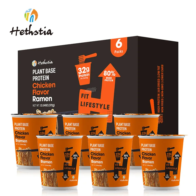 Wholesale Plant Base Protein Beef Flavor Ramen Pasta High Protein Noodles Organic Healthy Food Delicious Cup Noodles