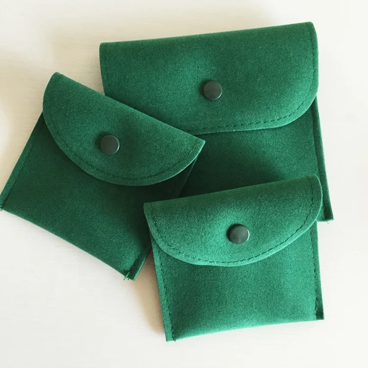 Green velvet jewelry envelope pouch faux suede gift wrapping jewelry packaging bags with logo for jewelry