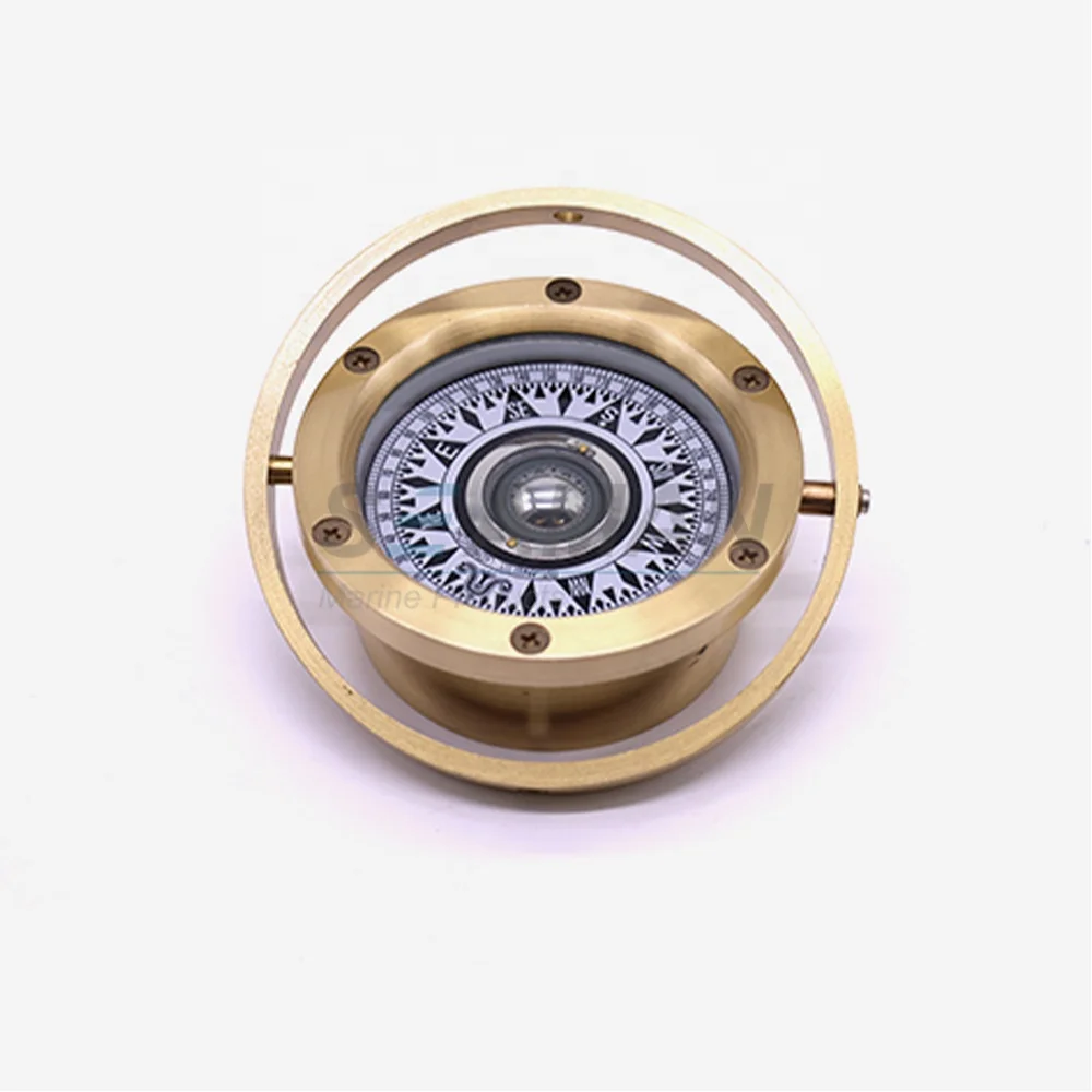 6 inch Nautical Brass Gimbal Compass with Wood Box for Boat