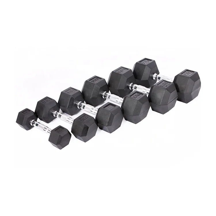 Professional commercial rubber coated hex dumbbells set