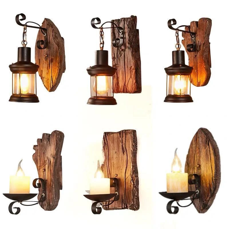 Wood wall lamp Restaurant Bar Coffee Shop wall lamp retro light industrial home interior loft wall decor led bedside sconce lamp