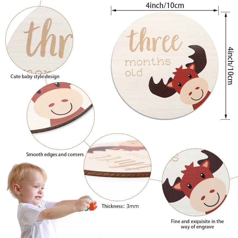 UV Printing Green Leaves New Wooden Discs Baby Newborn Milestone Baby Months Cards Milestone Cards