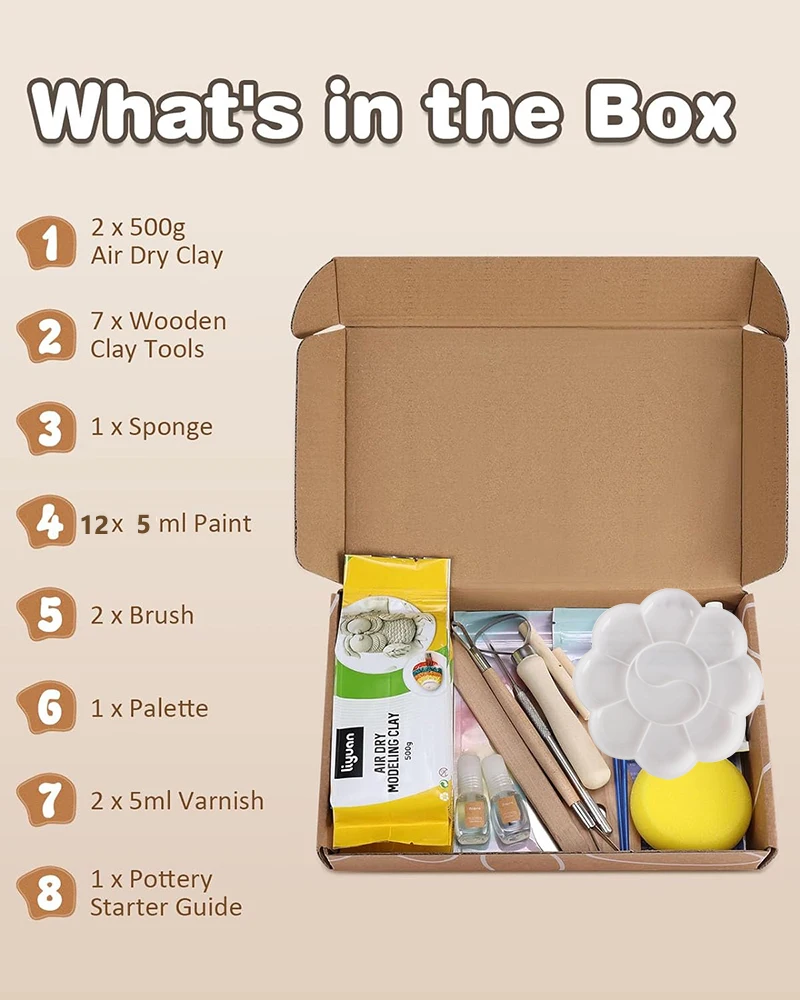 Clay Pottery Kit DIY Pottery clay Kit - Make Your Own Air Dry Clay Projects At Home with full set tools paint instructions