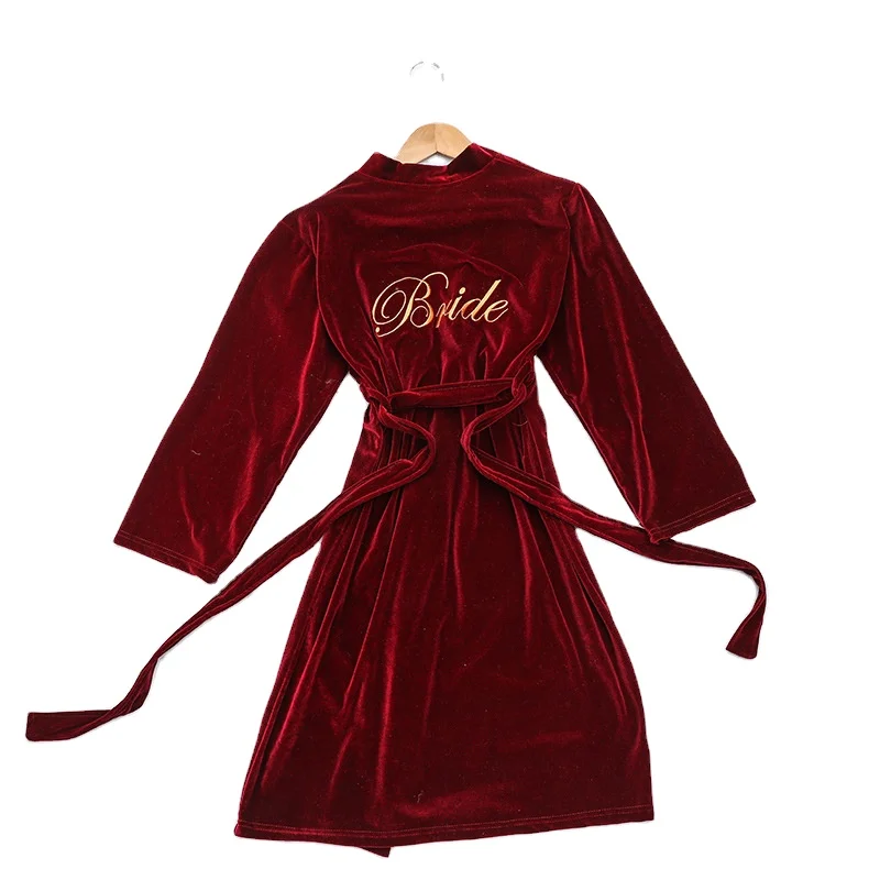 
Winter Golden Velvet Embroidered Female Bride Bridesmaid Bathrobe Nightgown Bridesmaid Dress 