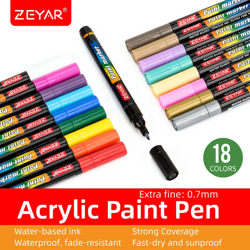 ZEYAR Acrylic Paint Pens Extra Fine Point Water Based Permanent Ink Paint Marker for Rock Painting 64 Colors