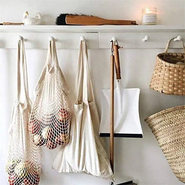 Eco Friendly Organic Cotton Reusable Grocery Net Shopping Bag With Custom Logo Printed