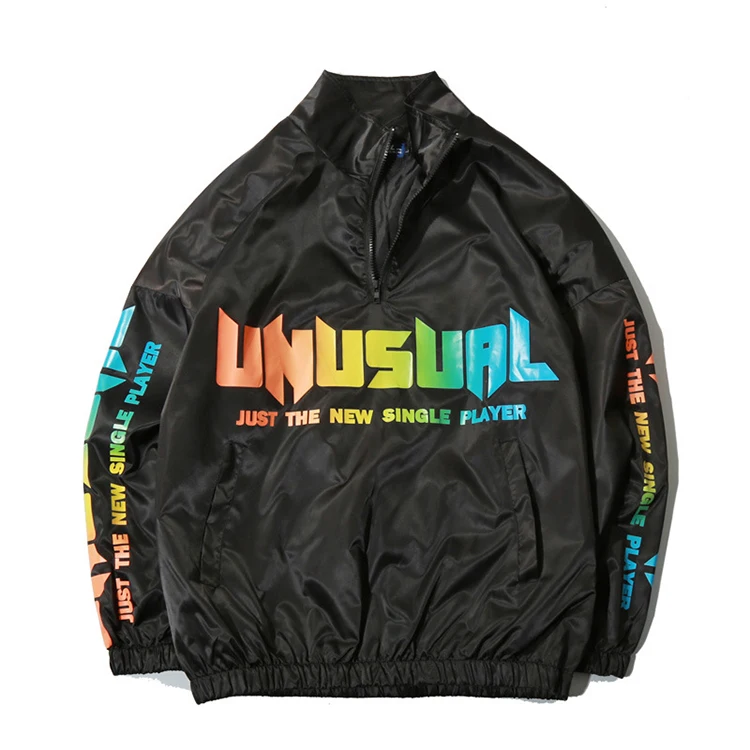 Stand Collar Street Wear Hip Pop Coat OEM Gradient Letter Printed Light Weight Men Windbreaker Jacket Water Proof