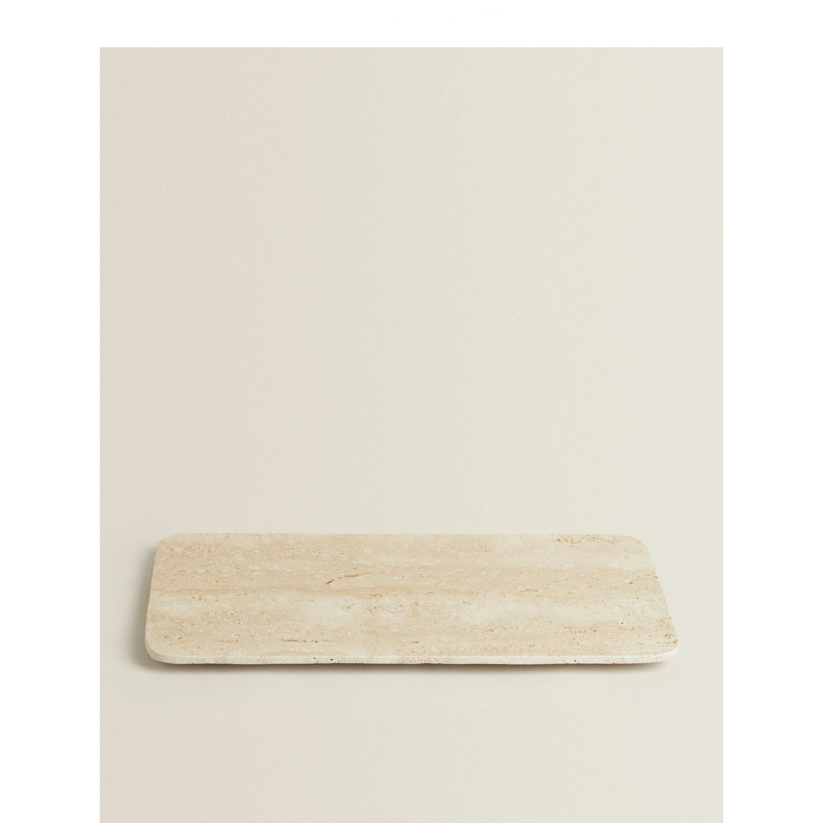 stonekocc Customized Vintage Beige Travertine Natural Stone Marble Serving Tray Rectangle Catchall Plate Wabi-sabi Style