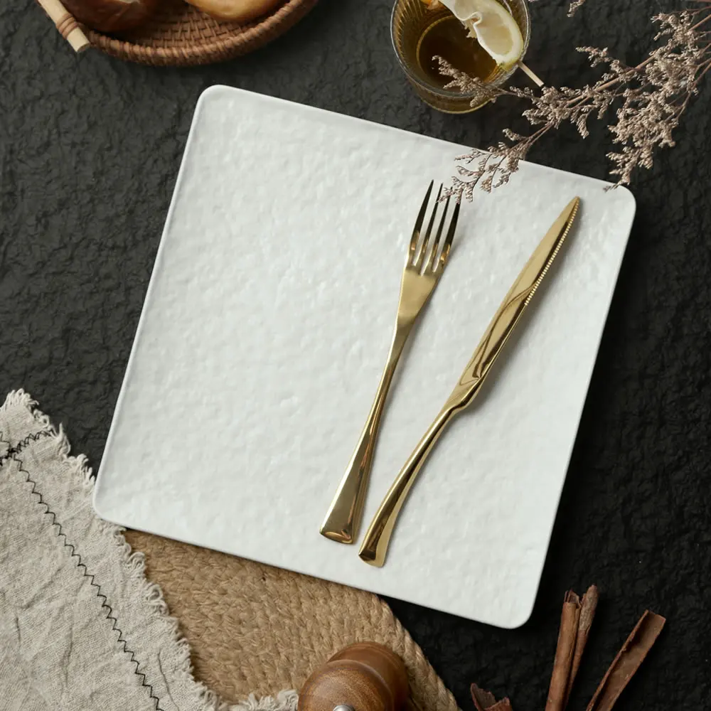 Restaurant Dinnerware Matte White Rock Texture Rectangular Ceramic Dinner Plates Long Porcelain Sushi Charger Plate