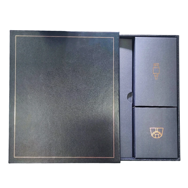 Custom Logo Luxury Electric Power Bank Black Sliding Rigid Drawer Cardboard Paper Gift Packaging Box With Eva Foam Insert